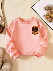 Girls' Pumpkin House Print Sweatshirt Long Sleeve Pullovers