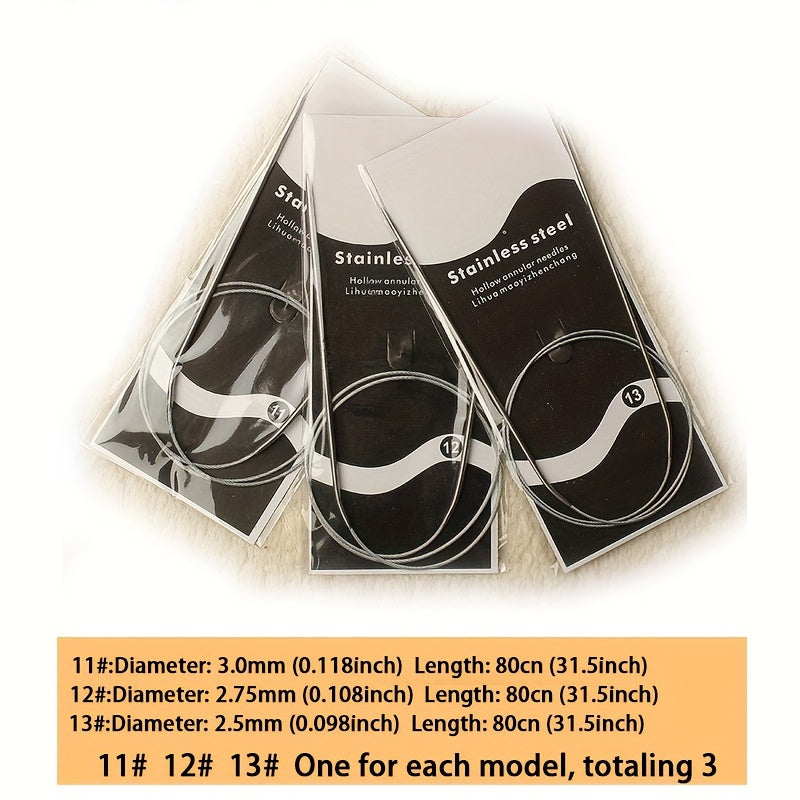 3pk Stainless Steel Circular Needles Sweater Knitting Set