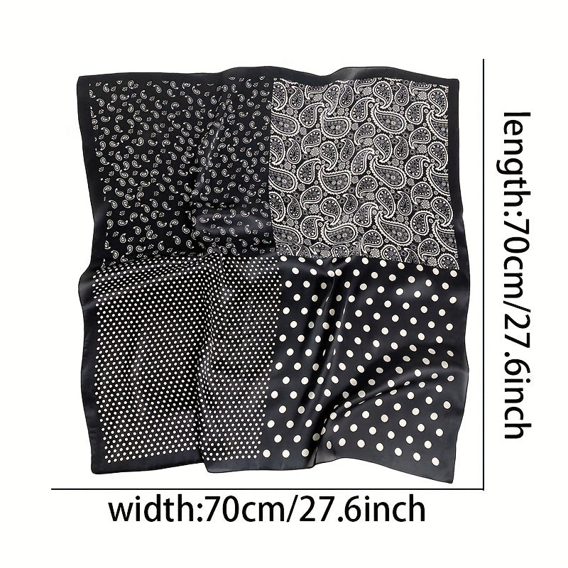 Paisley Polka Dot Print Bandana Satin Square Scarf Silk Head Wrap