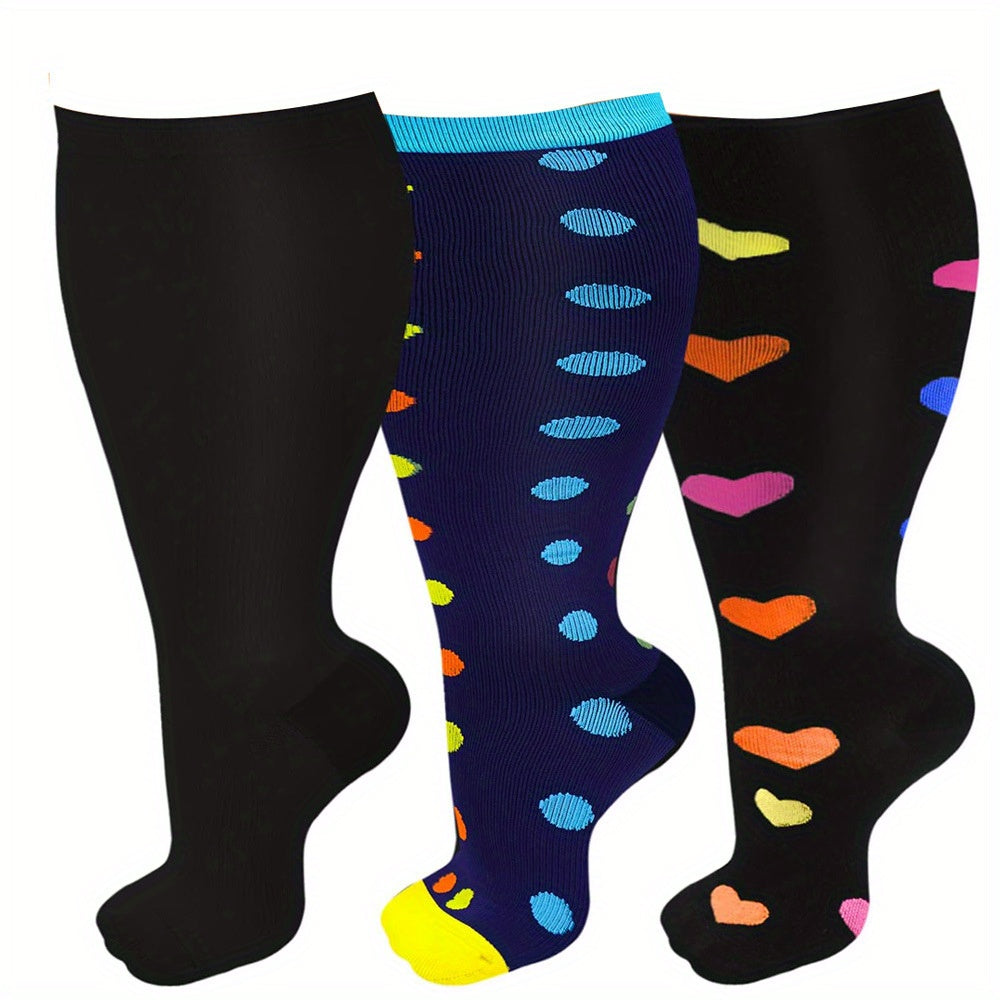 3 Pairs Copper Compression Socks 20-30 mmHg Knee High Wide Calf Support