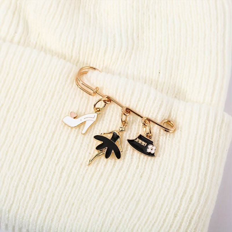 Detachable Brooch Couple Beanie Knitted Skull Hat Unisex Warm Ski Hat