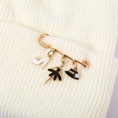Detachable Brooch Couple Beanie Knitted Skull Hat Unisex Warm Ski Hat