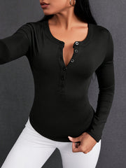 Women's Button Down Long Sleeved Casual T-Shirt