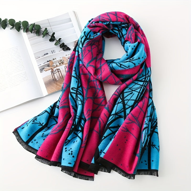 Plaid Print Fringed Shawl Warm Capes