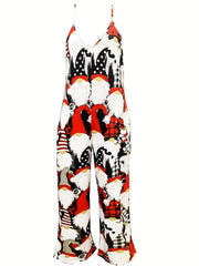  Christmas Dwarf Print Wide Leg Jumpsuit