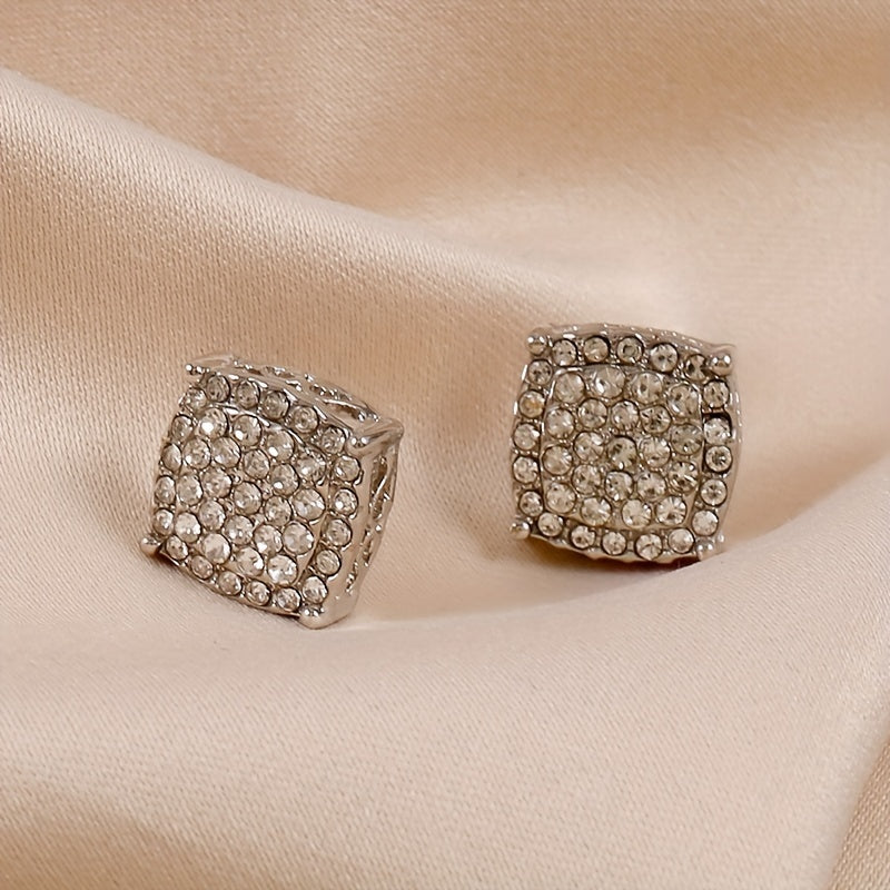 Micro Pave Zircon Stud Earrings 925 Silver Plated Unisex