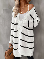 Striped Open Front Drop Shoulder Cardigan Casual Long Sleeve Cardigan