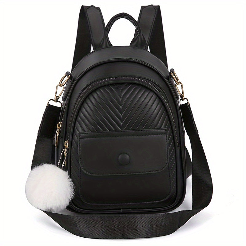 Mini Women's Backpack With Plush Ball - Cute Purse Shape Bag