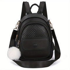 Mini Women's Backpack With Plush Ball - Cute Purse Shape Bag