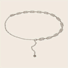 Sparkly Rhinestone Geometric Waist Chain with Flower Pendant
