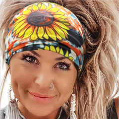 Sunflower Headband Boho Hair Band Sports Sweatband Hippie Style Hair Accessories