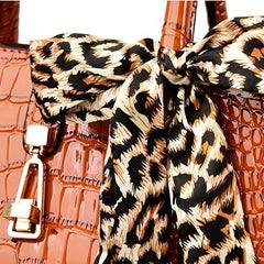 3 Pcs Crocodile Embossed Bag Set Tote Shoulder Clutch Card Case