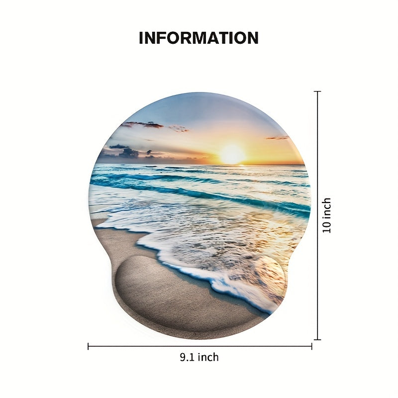 Seaside Beach Sunset Pattern Round Wrist Rubber Mouse Pad