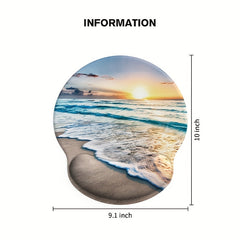 Seaside Beach Sunset Pattern Round Wrist Rubber Mouse Pad