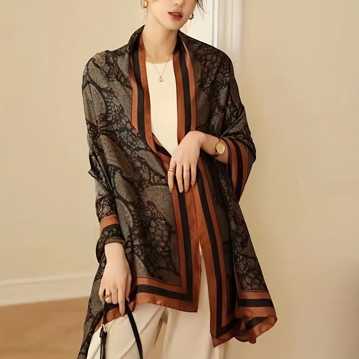 Paisley Print Silk Scarf Women Windproof Head Wrap
