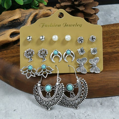 Folklore Silver Geometric Earrings w/ Zicron Turquoise Stud