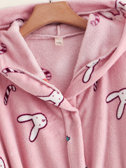  Rabbit & Carrot Print Hooded Bathrobe