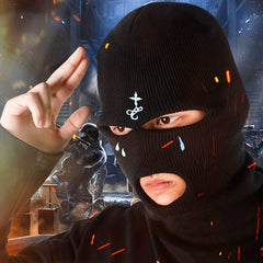 Gothic Embroidery Balaclava Unisex Ski Mask Elastic Knit Hat