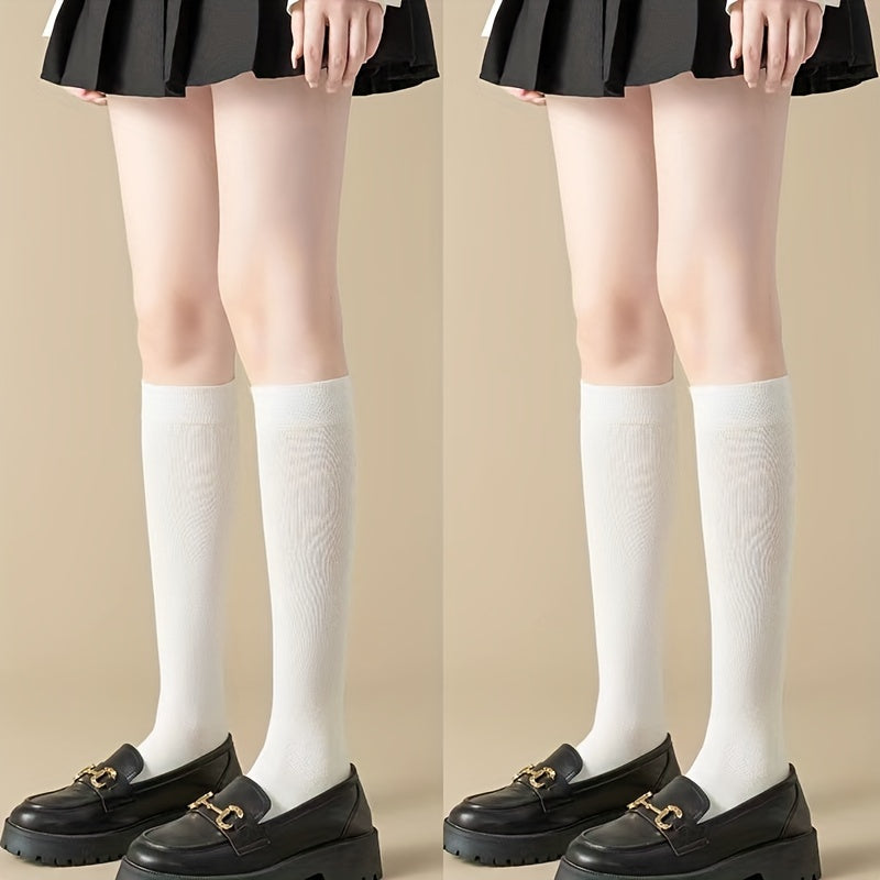 2 Pairs College Style Knee High Socks Women's Stockings