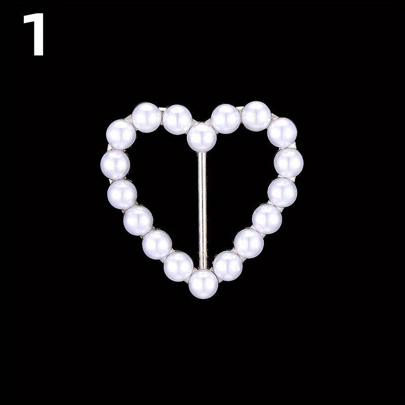 Faux Pearl Round Buckle Women Dress Scarf Pin Brooch