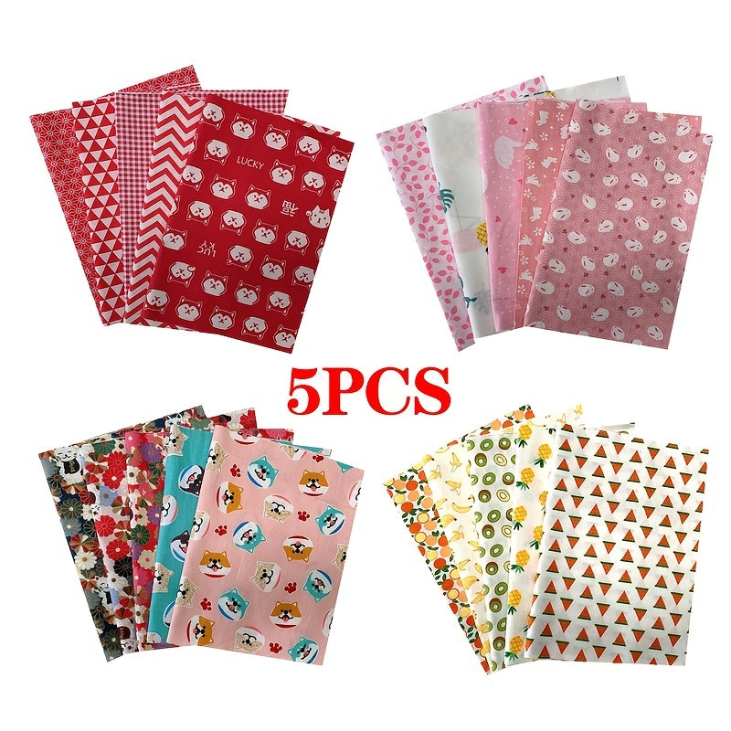5pcs DIY Cotton Cloth Flower Print Fabric Sewing Supplies