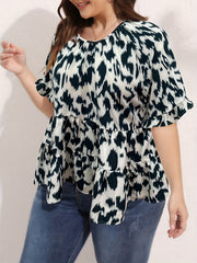  Leopard Print Ruffle Trim Top