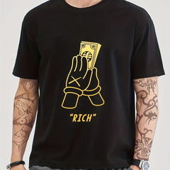Cotton Pray To Be RICH Money Print Men's Graphic T-shirt