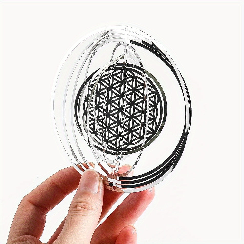 Metal Flower Life Wind Spinner Hanging Chakra Meditation Garden Decor