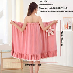 Flower Pattern Wearable Bath Towel Coral Velvet Bath Skirt for Adults Women