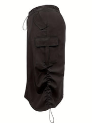  Y2k Side Ruched Cargo Maxi Skirt