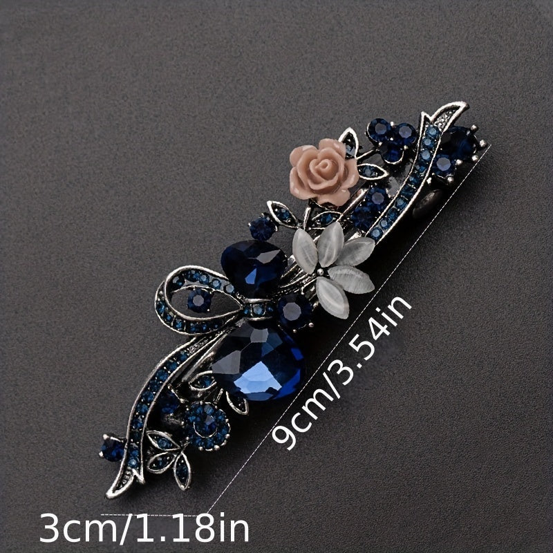 Retro Alloy Rhinestone Bow Hair Clip Crystal Flower Grace Hair Accessories