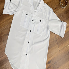  Solid Long Sleeve Button Up Tunic Shirt Top