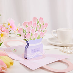 3D Pop Up Tulip Flower Basket Greeting Card with Envelope