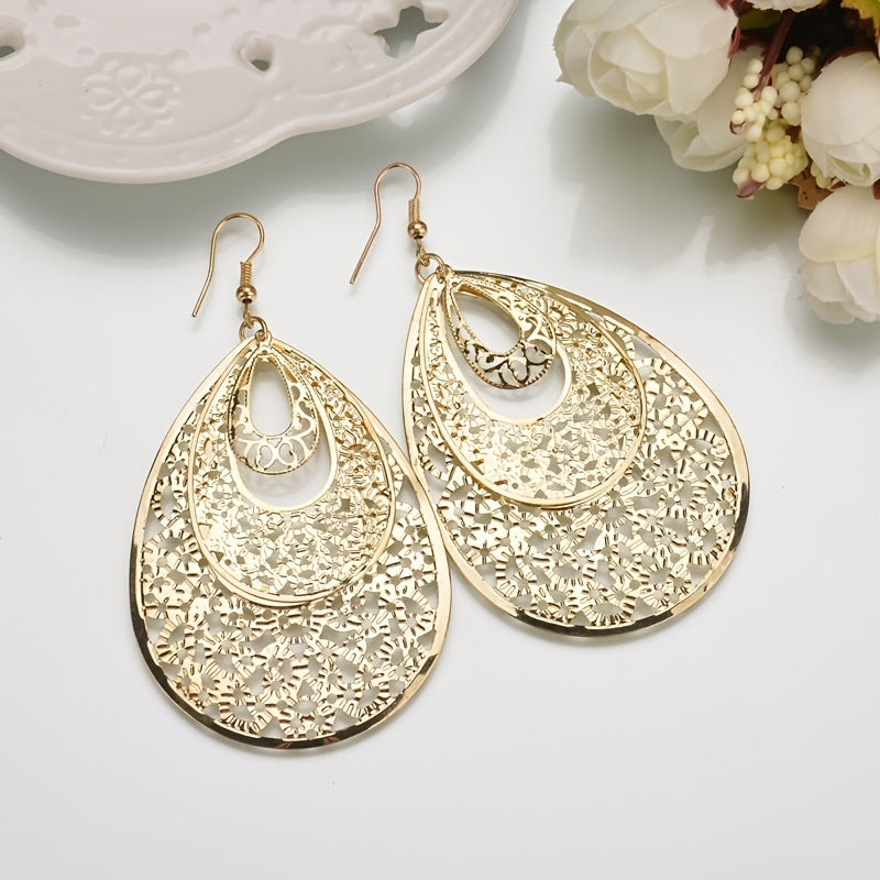 Vintage Hollow Out Teardrop Dangle Drop Earrings For Women