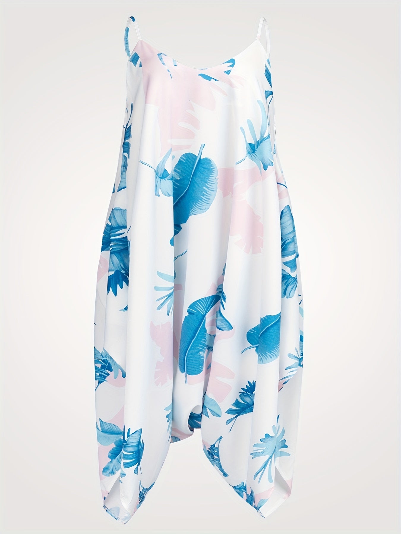  Tropical Print V Neck Cami Jumpsuit