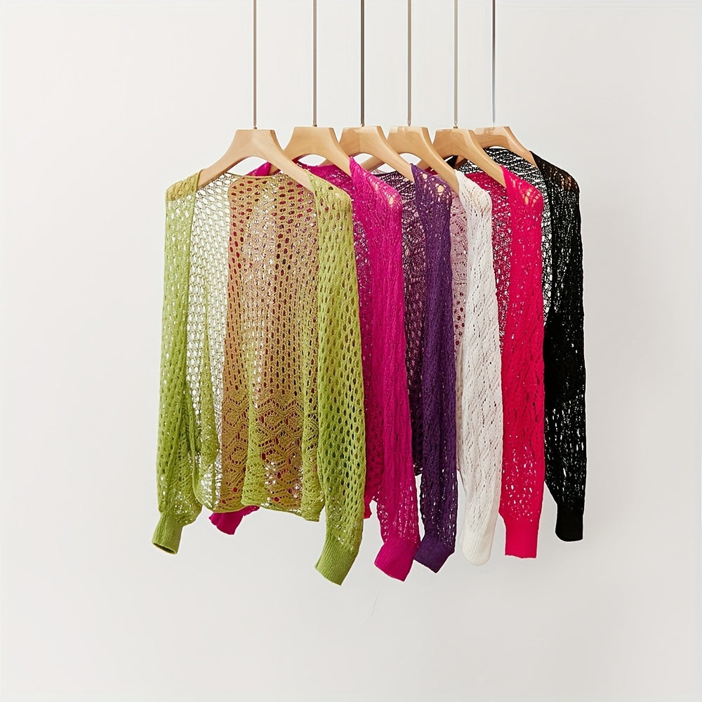 Thin Breathable Loose Knitted Shawl Geometric Hollow Out Long Sleeve Cape Wraps