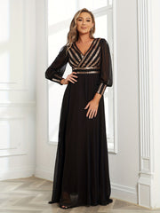 Sequined Surplice Neck Dress Sleeveless Ankle Dress for Party