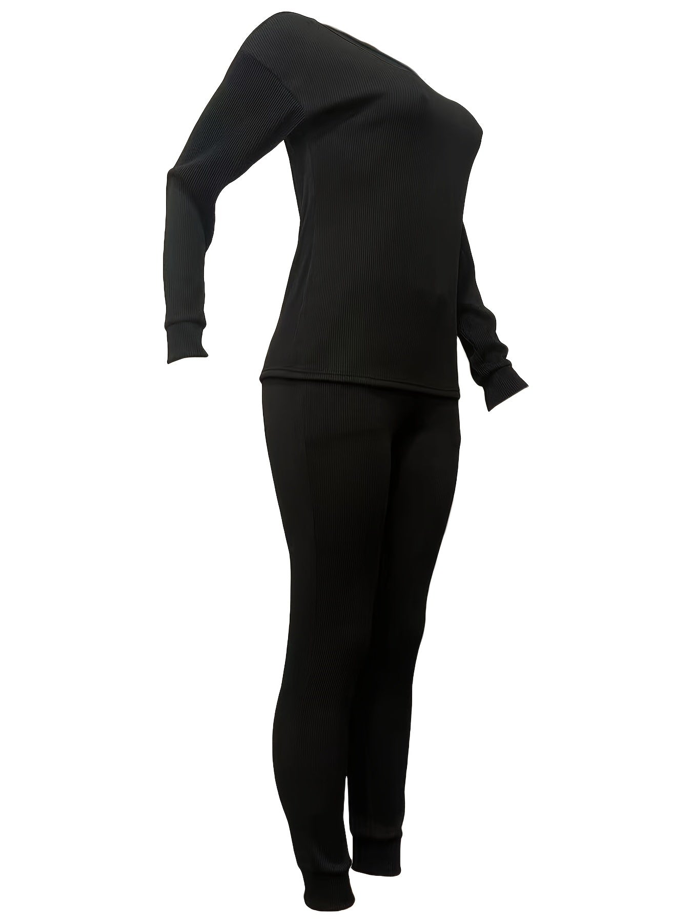 Casual Solid Two-piece Set Long Sleeve Crew Neck Top & Slim Pants