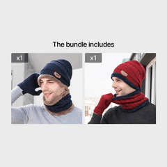 3pcs Casual Fleece Knitted Men's Outdoor Warm Hat Halter Gloves