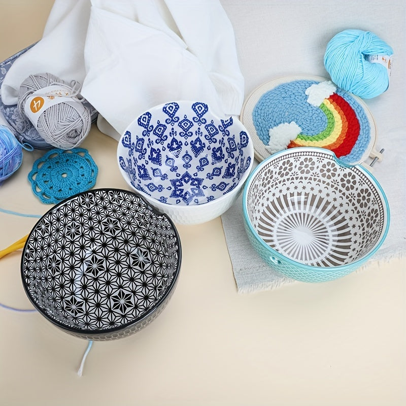 Ceramic Yarn Bowl for Knitting, Yarn Storage Basket, Crochet Hook Organizer