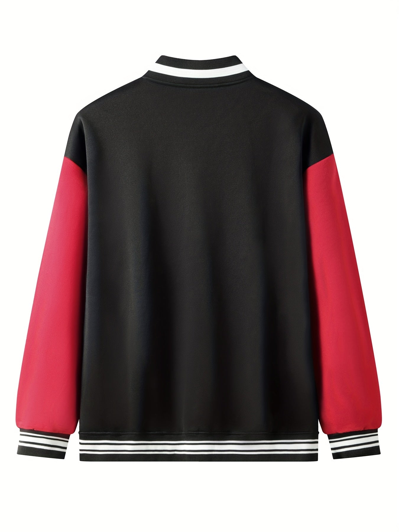 Rose Pattern Embroidery Varsity Jacket Men's Casual Block Button Up Jacket