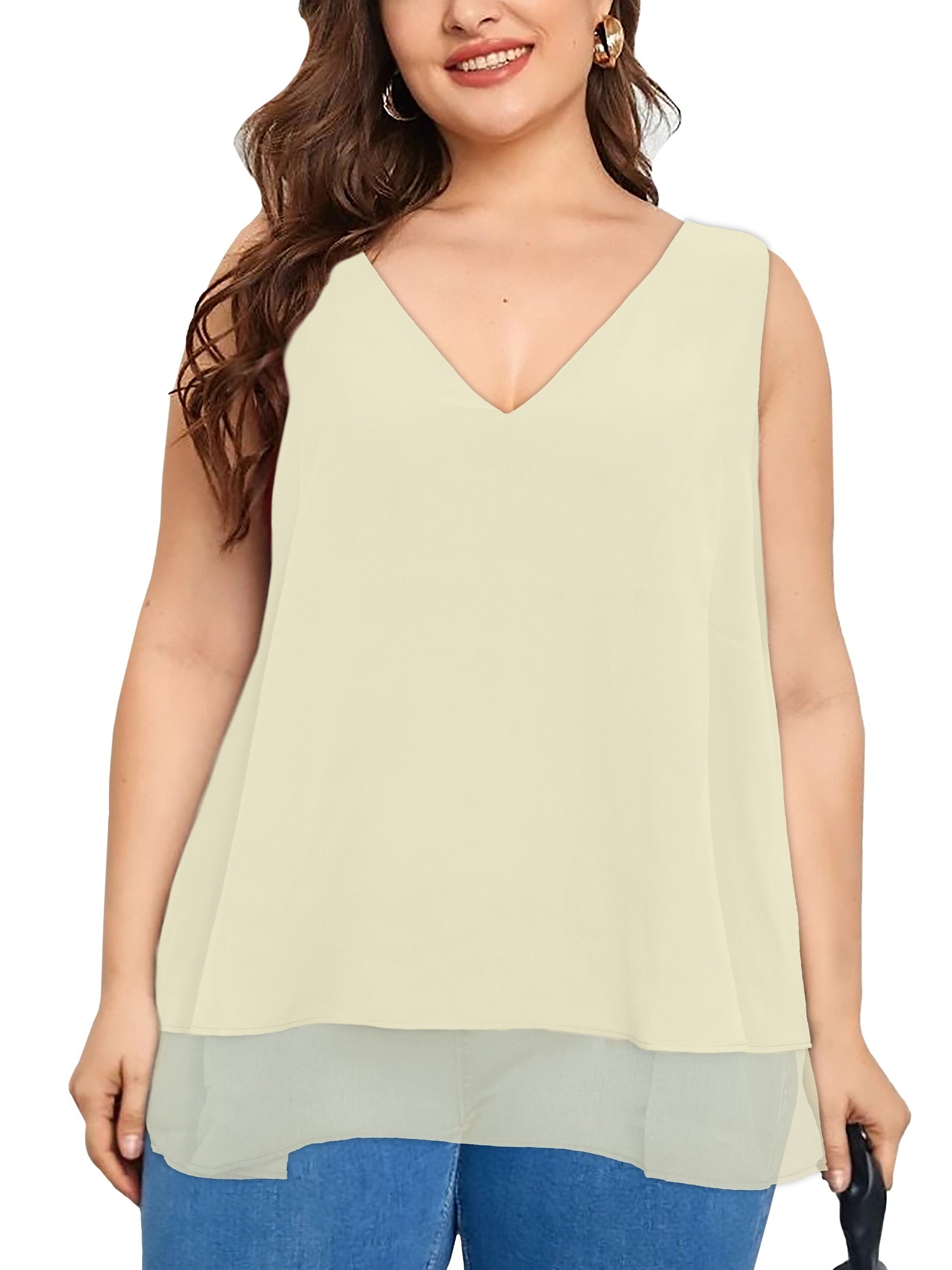  V Neck Sleeveless Tank Tops Women's Plus Casual Solid Tanks