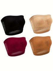 4 Pack Plus Size Strapless Bandeau Bra Set High Stretch Tube Bra