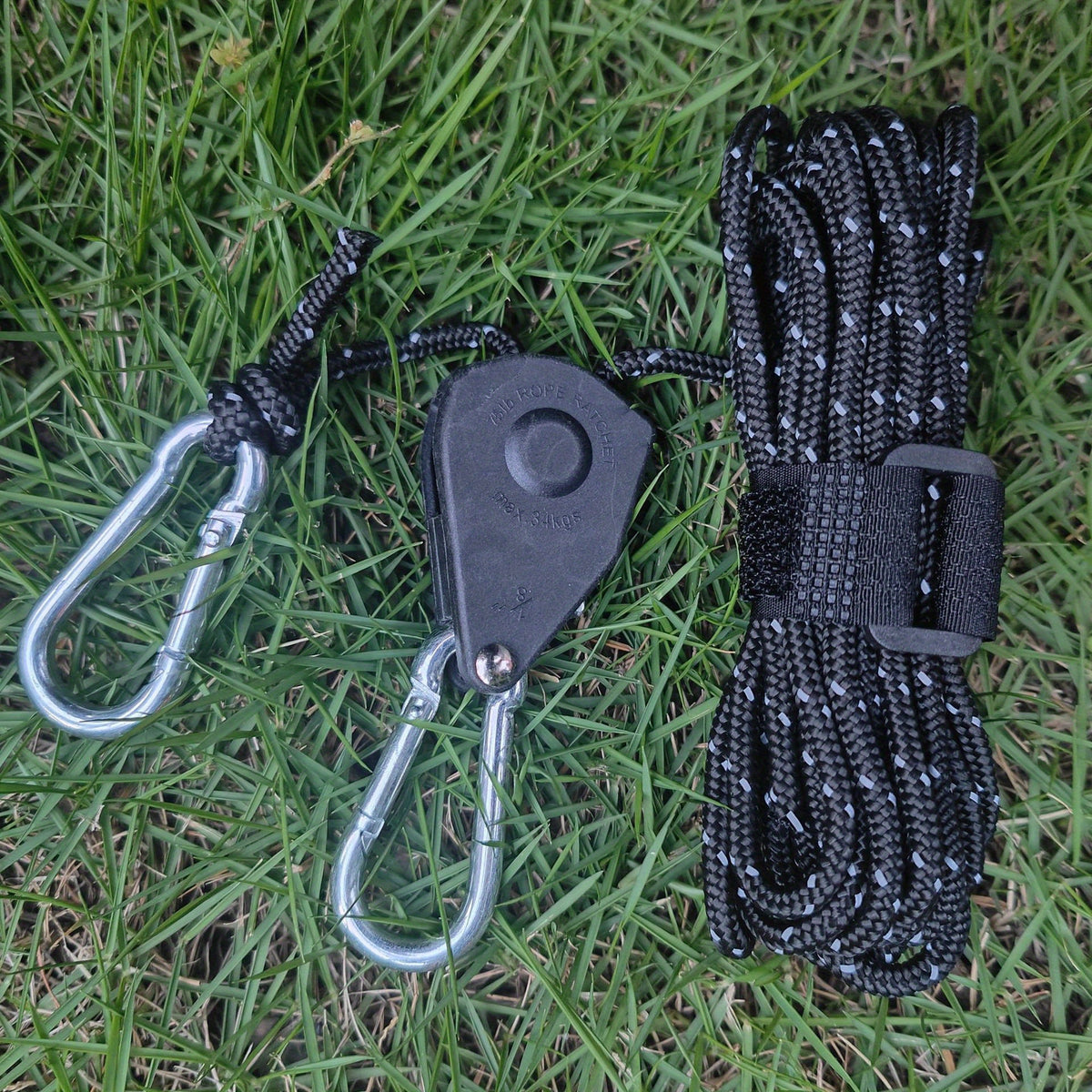5M Reflective Camping Rope with Pulley, Reusable Tent Tie Down Rope