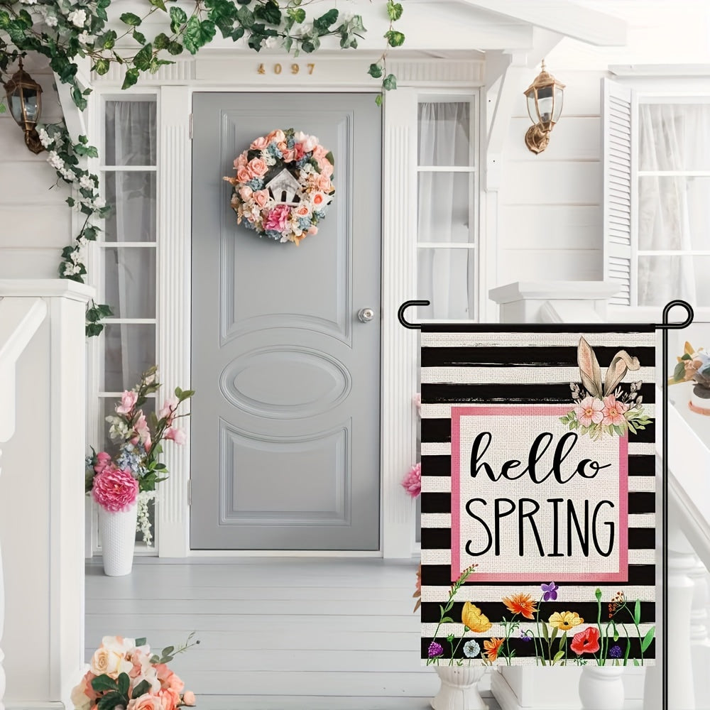 Spring Flower Garden Flag Double Sided Burlap 30x45cm Bunny Sign Yard Decor
