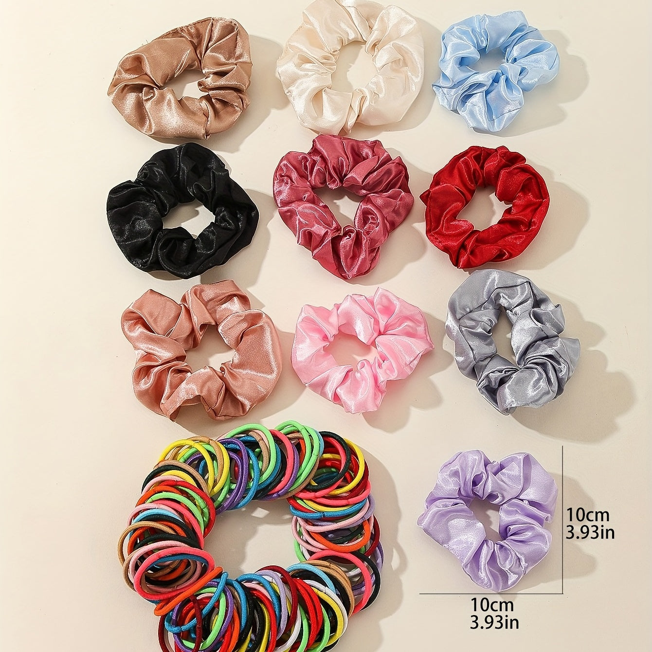 110pcs Hair Tie Set Solid Satin Scrunchies Elastic Ponytail Holder