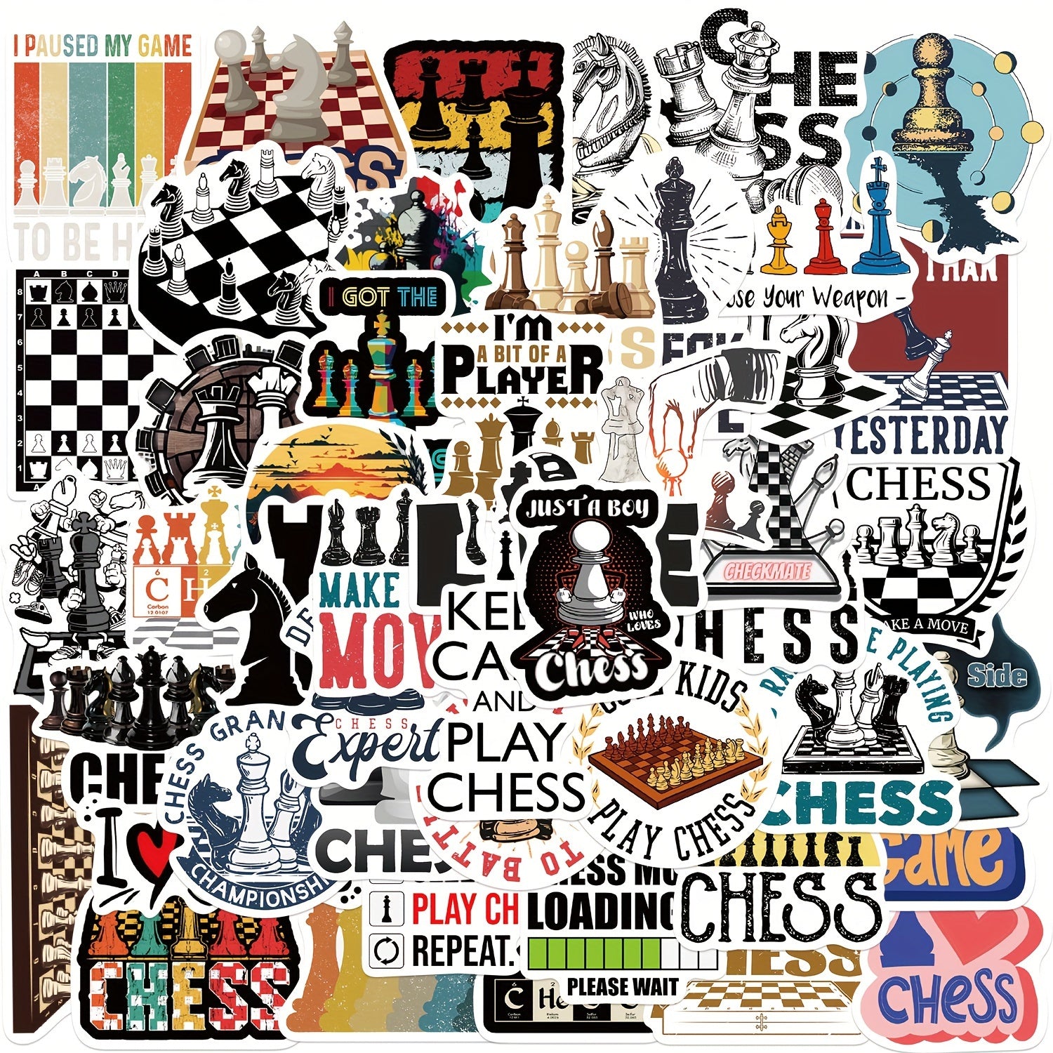 50pcs Cartoon Chess Game Stickers for Laptop Water Cup Decal