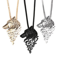 Punk Style Wolf Head Pendant Necklace Men's Jewelry Vintage Hip Hop Sweater Chai