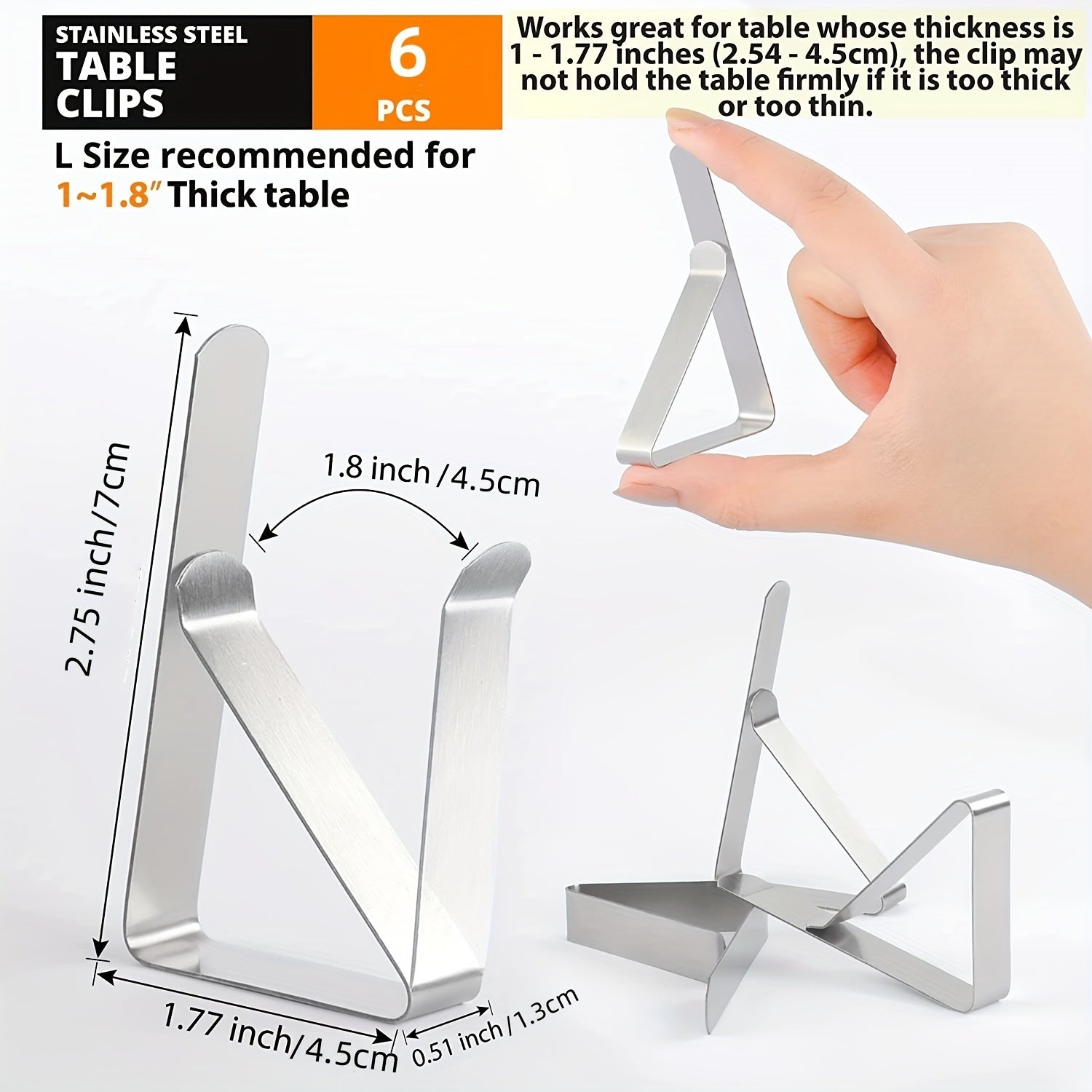 6pcs Stainless Steel Tablecloth Clips for Securely Holding Tablecloths