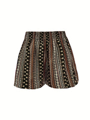  Boho Shorts Women's Plus Colorblock Ditsy Print Elastic High Rise